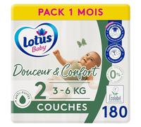 Lotus Baby Douceur & Confort - Couches Taille 2 (3-6 kg/Nouveau-né) Pack 1 mois - 180 couches