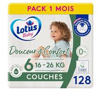 Lotus Baby Douceur & Confort - Couches Taille 6 (16-26 kg) Pack 1 mois - 128 couches