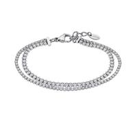 Lotus bracelet deux rangs en acier inoxydable blanc avec oxyde de zirconium - ajustable 17-19 cm