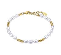 Lotus Bracelet femme acier inoxydable doré perles blanches ajustable 16-19 cm