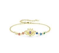 Lotus Bracelet pour femme en argent sterling 925 - Chakra - Fleur de lotus avec zircone multicolore - Cadeau pour femmes et filles - 3 couleurs, 7+2 in, Métal