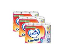 LOTUS Confort Papier toilette 2 épaisseurs Blanc 36 rouleaux (3 x 12)