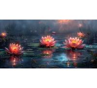 Lotus Diamond Painting Adulte, Diamond Painting Fleur Broderie Diamant 5D DIY Diamant Cristal Strass Point de Croix Loisirs Créatifs Adultes pour Decoration Murale, Cadeau Femme 70x140 cm -bby26039R