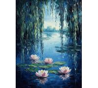 Lotus Diamond Painting Adulte, Peinture Diamant Saule, DIY 5D Diamant Painting Point de Croix Artisanat, Loisirs Créatifs Adultes Crystal Art Kit pour Décorations Maison, Cadeau Femme 70x95 cm - 1F921