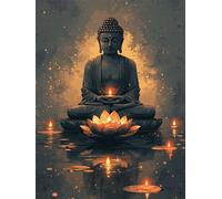 Lotus Diamond Painting Adulte, Zen Diamond Painting, DIY Round Rhinestone Crystal Point de Croix complet kit, 5D Mosaic Art Kit Pour Enfant et débutants, Murale Décoration Maison 50x70cm 0U-626