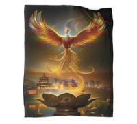 Lotus doré Couverture Imprimée Chaude Et Douce pour Camping en Plein Air Phénix Spreads Its Wings and Soars Into The Sky Couvre-lit Quatre Saisons pour Chambre À Coucher 70x80inch(180x200cm)