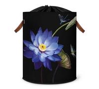 Lotus Dragonflie Grand panier à linge pliable en forme de fleur de lotus avec couvercle à cordon de serrage