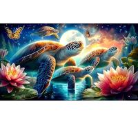 Lotus-étang-Tortue Puzzle 1000 Pieces Cadeau Unique Jeu éducatif Challenge Toy de qualité supérieure Peinture Art pour Adultes et Enfants 38x52cm/1000pcs