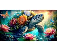 Lotus-étang-Tortue Puzzle 1000 pièces Cadeau Unique Jeu éducatif Challenge Toy de qualité supérieure Peinture Art pour Adultes et Enfants à partir de 12 Ans 38x52cm/1000pcs