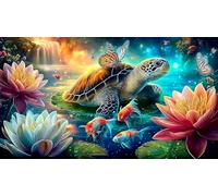 Lotus-étang-Tortue Puzzle 1000 Pieces Cadeau Unique Jeu éducatif Challenge Toy de qualité supérieure Peinture Art pour Adultes et Enfants à partir de 12 Ans 75x50cm/1000pcs
