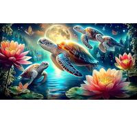 Lotus-étang-Tortue Puzzle 1000 pièces Cadeau Unique Jeu éducatif Challenge Toy de qualité supérieure Peinture Art pour Adultes et Enfants à partir de 14 Ans 75x50cm/1000pcs