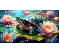 Lotus-étang-Tortue Puzzle 1000 Pieces Cadeau Unique Jeu éduchatif Challenge Toy de qualité supérieure Peinture Art pour Adultes et Enfants 38x52cm/1000pcs