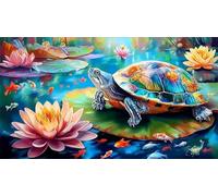 Lotus-étang-Tortue Puzzle 1000 Pieces Cadeau Unique Jeu éduchatif Challenge Toy de qualité supérieure Peinture Art pour Adultes et Enfants à partir de 14 Ans 38x52cm/1000pcs