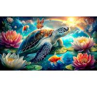 Lotus-étang-Tortue Puzzle 1000 pièces Educa Cadeau Unique Décoration Intérieure Jeu éducatif Challenge Toy pour Adultes & Enfants des 14 Ans 38x52cm/1000pcs