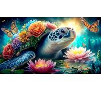 Lotus-étang-Tortue Puzzles 1000 pièces Cadeau Unique Jeu éducatif Challenge Toy de qualité supérieure Peinture Art pour Adultes et Enfants 75x50cm/1000pcs