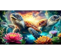 Lotus-étang-Tortue Puzzles 1000 Pieces Cadeau Unique Jeu éducatif Challenge Toy de qualité supérieure Peinture Art pour Adultes et Enfants 38x52cm/1000pcs