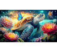 Lotus-étang-Tortue Puzzles 1000 pièces Cadeau Unique Jeu éducatif Challenge Toy de qualité supérieure Peinture Art pour Adultes et Enfants à partir de 14 Ans 75x50cm/1000pcs