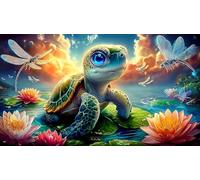 Lotus-étang-Tortue Puzzles 1000 pièces Cadeau Unique Jeu éducatif Challenge Toy de qualité supérieure Peinture Art pour Adultes et Enfants à partir de 14 Ans 38x26cm/1000pcs