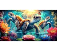 Lotus-étang-Tortue Puzzles 1000 pièces Cadeau Unique Jeu éducatif défi Jouet de qualité supérieure Peinture Art pour Adultes et Enfants à partir de 12 Ans 38x52cm/1000pcs