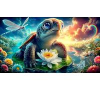 Lotus-étang-Tortue Puzzles 1000 pièces Cadeau Unique Jeu éducatif défi Jouet de qualité supérieure Peinture Art pour Adultes et Enfants à partir de 12 Ans 38x26cm/1000pcs