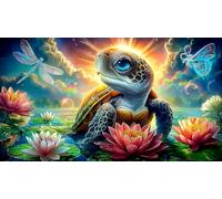 Lotus-étang-Tortue Puzzles 1000 Pieces Cadeau Unique Jeu éducatif défi Jouet de qualité supérieure Peinture Art pour Adultes et Enfants à partir de 14 Ans 75x50cm/1000pcs