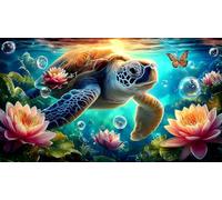 Lotus-étang-Tortue Puzzles 1000 Pieces Cadeau Unique Jeu éducatif défi Jouet de qualité supérieure Peinture Art pour Adultes et Enfants à partir de 12 Ans 38x52cm/1000pcs