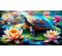 Lotus-étang-Tortue Puzzles 1000 pièces Cadeau Unique Jeu éduchatif Challenge Toy de qualité supérieure Peinture Art pour Adultes et Enfants 38x52cm/1000pcs