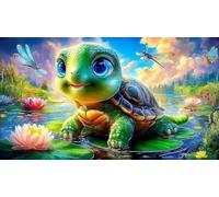 Lotus-étang-Tortue Puzzles 1000 Pieces Cadeau Unique Jeu éduchatif Challenge Toy de qualité supérieure Peinture Art pour Adultes et Enfants 75x50cm/1000pcs