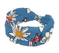 Lotus Fishes Bandeau large pour femme avec fond bleu élastique antidérapant pour entraînement, yoga, sport, course à pied