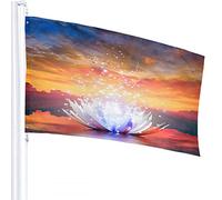Lotus Flag 3x5 FT Star Lotus Flower On The Lake at Sunset with Trees Cloudy Sky Outdoor Flags Large Welcome Yard Banners Home Garden Yard Lawn Decor White Orange