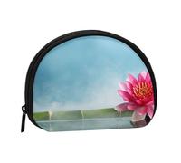 Lotus Flower Bamboo Full Format Imprimé Polyester Portable Mini Sac de Rangement Coquille Portefeuille Petit Portefeuille Coquille Sac de Rangement, Noir , Taille unique