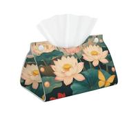 Lotus Harmony Long Housse de Boîte à Mouchoirs en Cuir Pvc Imperméable Pliable Décoratif pour Maison, Bureau, Voiture et Salle de Bain