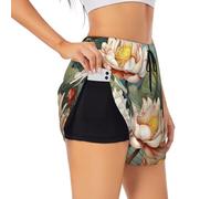 Lotus in The Pond Short de sport d'été pour course à pied, gym et yoga, noir, Taille S