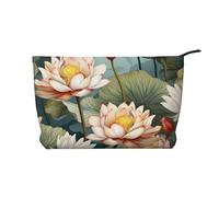 Lotus in The Pond Trousse à cosmétiques en velours côtelé imprimé, grande capacité, sac de rangement étanche pour articles de toilette de voyage, Noir , Taille unique