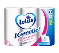 LOTUS L'Essentiel Essuie-Tout - 3 Rouleaux | Absorbant & résistant - Certifié FSC - Feuilles Compostables - Emballage recyclable - Fabriqué en France