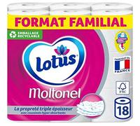 Lotus Moltonel Papier Toilette 3 Épaisseurs Blanc avec coussinets absorbants, 18 Rouleaux