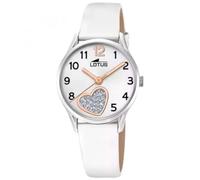 LOTUS Montre Enfant Fille Analogique avec Bracelet en Cuir Blanc - Mouvement Quartz - Verre Haute Résistance - Étanche 5 ATM - Classique 18406/E - avec Bracelet Cadeau - Junior Collection