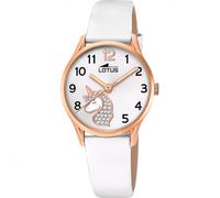 LOTUS Montre Enfant Fille Analogique avec Bracelet en Cuir Blanc - Mouvement Quartz - Verre Haute Résistance - Étanche 5 ATM - Classique 18407/K - avec Bracelet Cadeau - Junior Collection