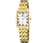 LOTUS Montre pour femme plaquée or, cadran blanc avec chiffres romains, bracelet en acier doré, quartz, modèle 19009/7