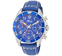 LOTUS Montre Garçon Analogique Cuir Bleu - Quartz Chronographe - Verre Minéral Haute résistance - Étanche 5 ATM - Classique 18859/1 - Junior Collection