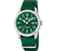 LOTUS Montre Homme Minimaliste Bracelet Nylon Vert Foncé - Montre Analogique avec Calendrier - Style Militaire Casual Sport - Verre Minéral - 10 ATM - Mouvement à Quartz 19055/3