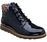 Lotus Navy Blue Patent Lace-Up Ankle Boots