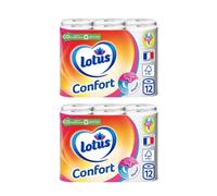 Lotus Papier Toilette Confort, Blanc, 2 Épaisseurs, 24 Rouleaux (2 x 12 Rouleaux)