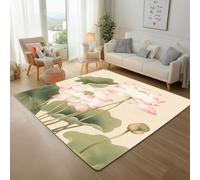 Lotus Plantes Chinois Tapis Salon 80x150cm Adulte Moderne Feuilles Floral Peinture Rug Lavable Antidérapant Doux Poils Ras Moelleux Tapis D'entrée Intérieur, Moquette Chambre, Descente de Lit