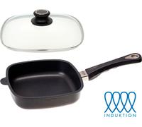 LOTUS Poêle carrée à induction 29cm Fonte d'aluminium avec couvercle en verre