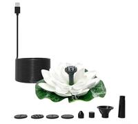 Lotus Pompe fontaine avec alimentation USB pour jardin, étang, bain d'oiseaux, décoration pour utilisation saisonnière et engagement avec la faune naturelle (blanc)