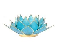 Lotus porte-bougie à chauffe-plat bleu 5ème chakra doré -- 13.5 cm