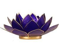 Lotus porte-bougie à chauffe-plat indigo 6ème chakra doré -- 13.5 cm
