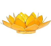 Lotus porte-bougie à chauffe-plat jaune 3ème chakra doré -- 13.5 cm