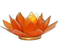 Lotus porte-bougie à chauffe-plat orange 2ème chakra doré -- 13.5 cm
